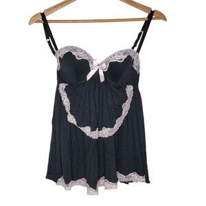 Victoria's Secret Black / Pink Maid Apron Babydoll‎ Lingerie Top Size 34C